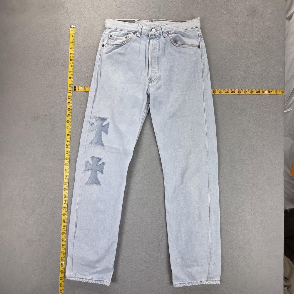 VTG Levis 501 Jeans Mens Blue Light Wash Made In USA Patchwork Fits 29x31